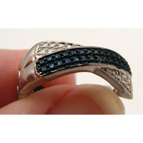 NEW Karis STS Womens Hoop Earrings Blue and Clear Rhinestones Silver Tone Pierce - Picture 8 of 11